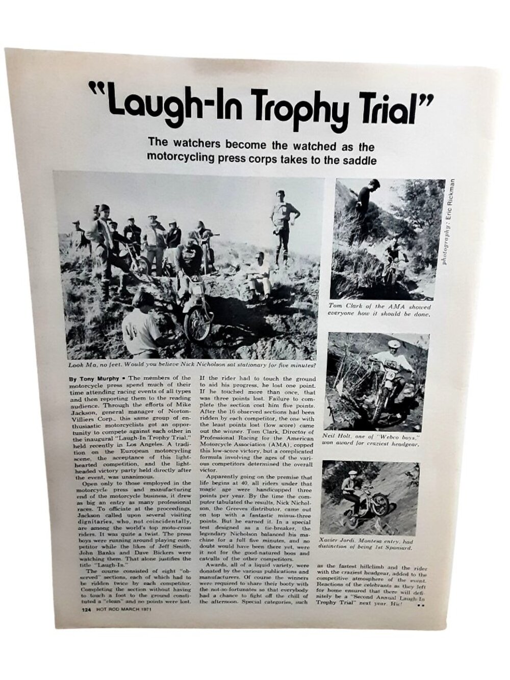 1971 Motorcycle Laugh-In Trophy Trial AMA Motocross Vintage Magazine Article
